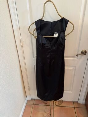 D&G Black Satin Midi Sheath Dress